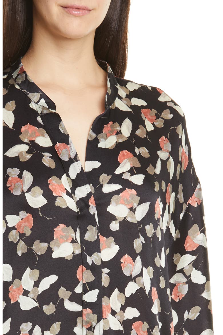 Watercolor Petal Silk Blouse, Alternate, color, BLACK