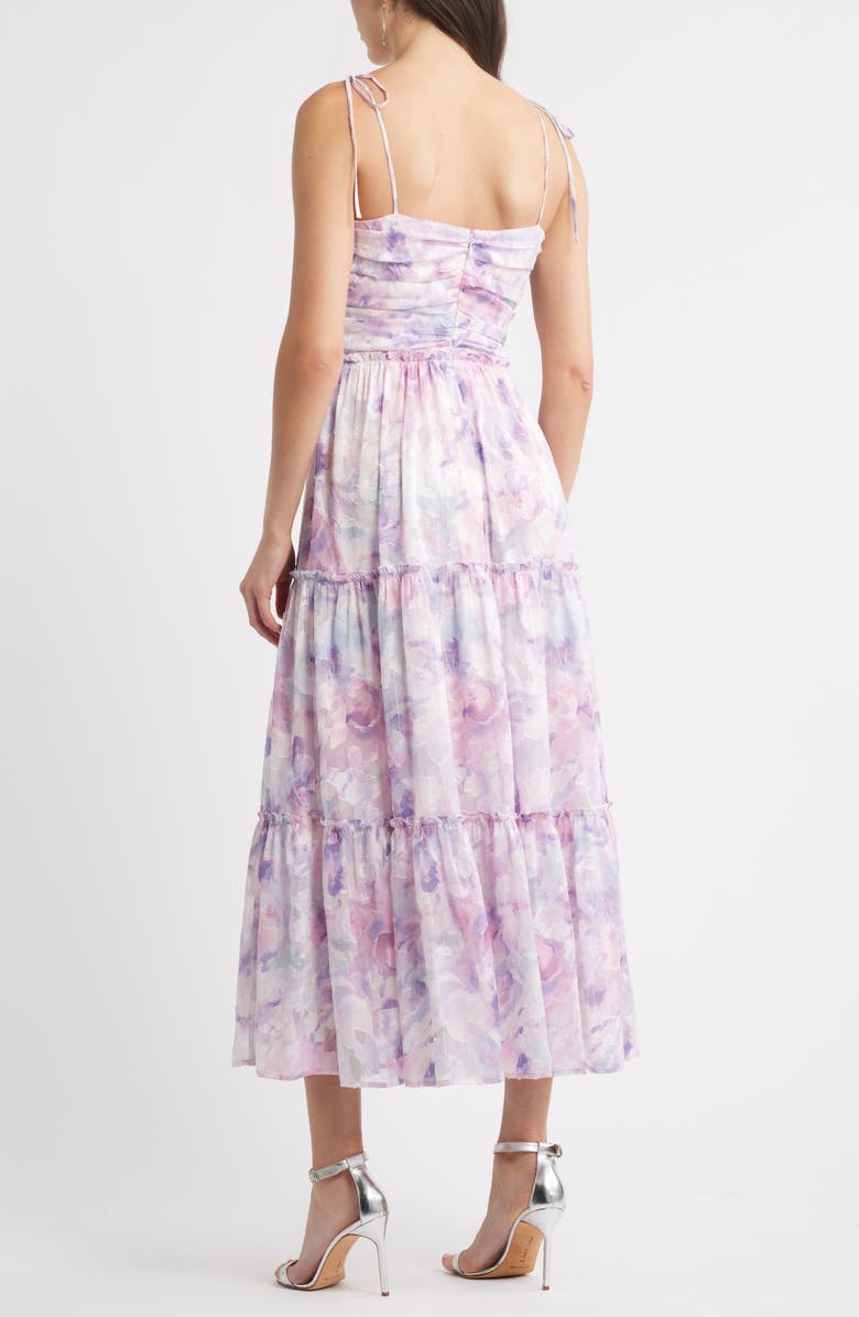 Chelsea28 Ruched Metallic Maxi Dress, Alternate, color, Blue- Purple Floral