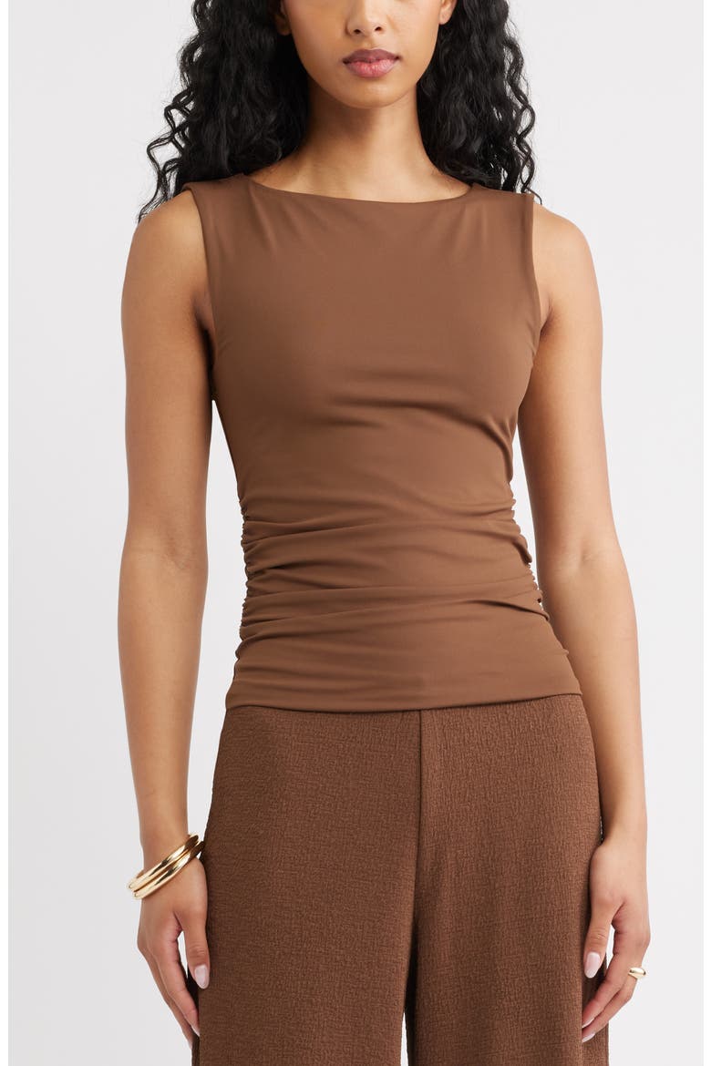 Boat Neck Sleeveless Top, Main, color, BROWN TERRA