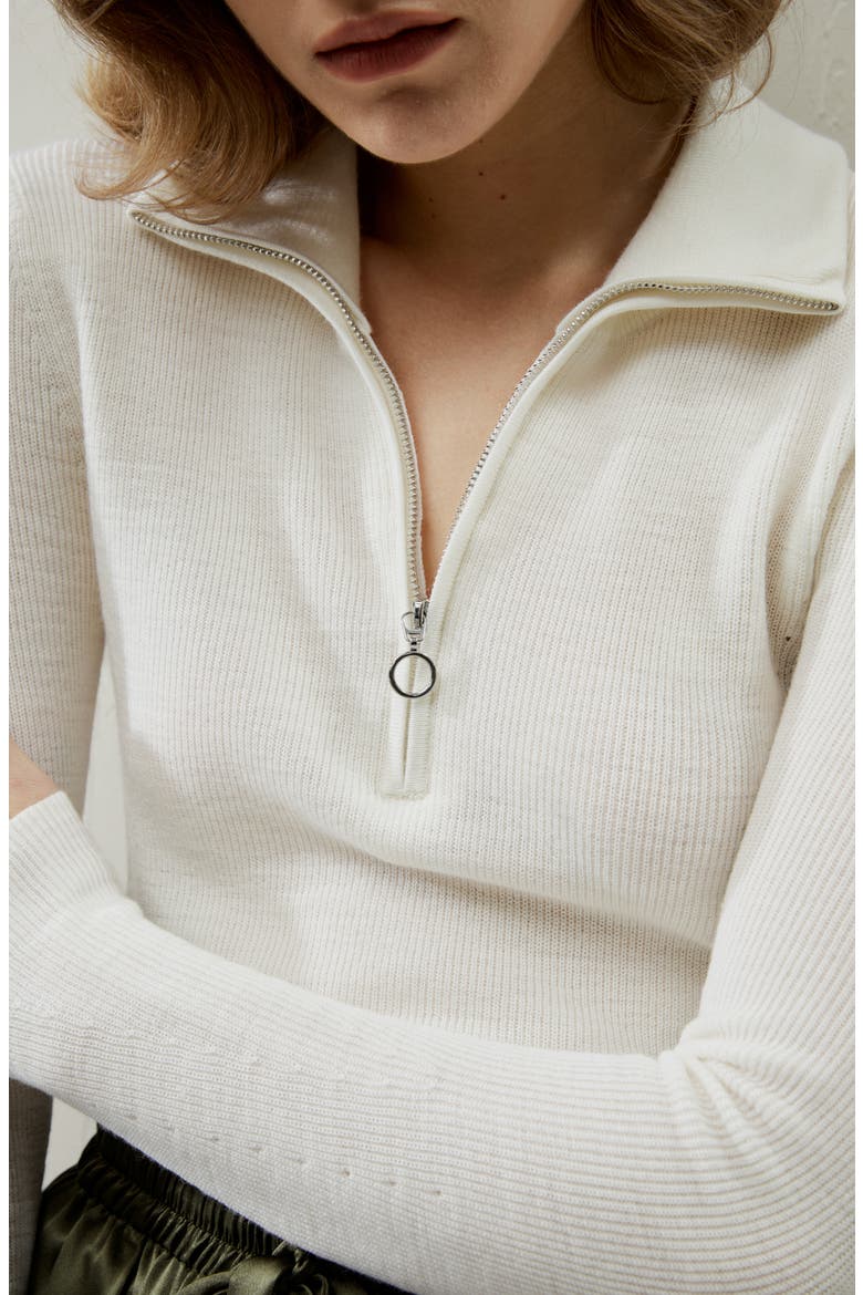Women's Gaia Ribbed Half Zip Ultra-fine Wool Sweater, Alternate, color, White
