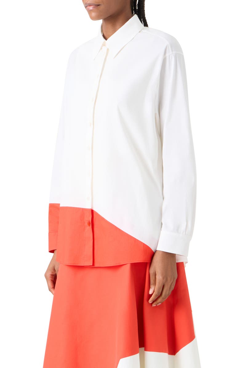Akris Polygon Cotton Popling Button-Up Shirt, Alternate, color, Ecru Vermillion