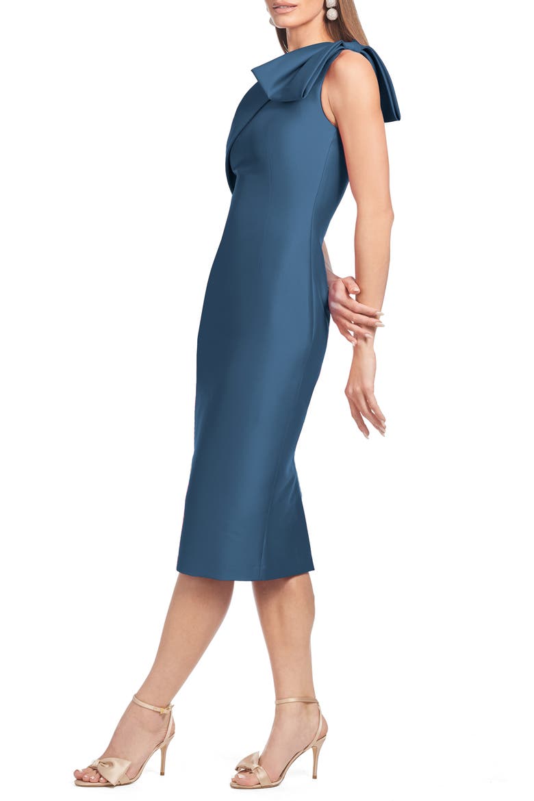 Sharla Bow Detail One-Shoulder Cocktail Sheath Midi Dress, Alternate, color, STEEL BLUE