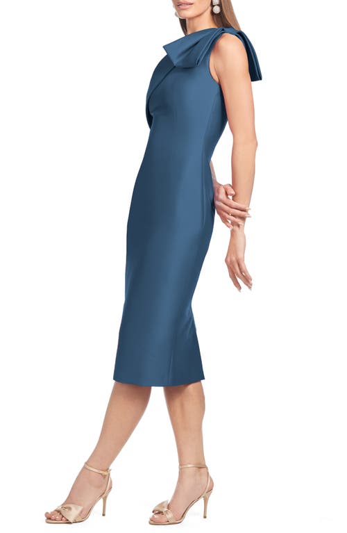 Sachin & Babi Sharla Bow Detail One-shoulder Cocktail Sheath Midi Dress In Steel Blue