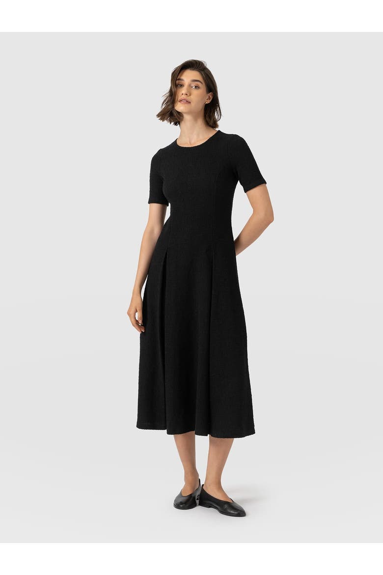 Lana Pleated Short Sleeve Dress, Alternate, color, Black Boucle