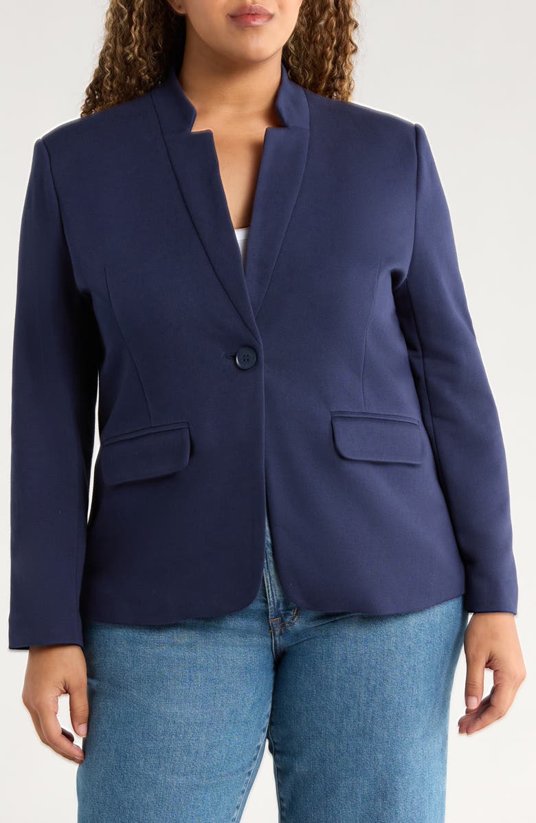 GIBSONLOOK Inverted Notch Collar Cotton Blend Blazer, Alternate, color, Navy Peacoat