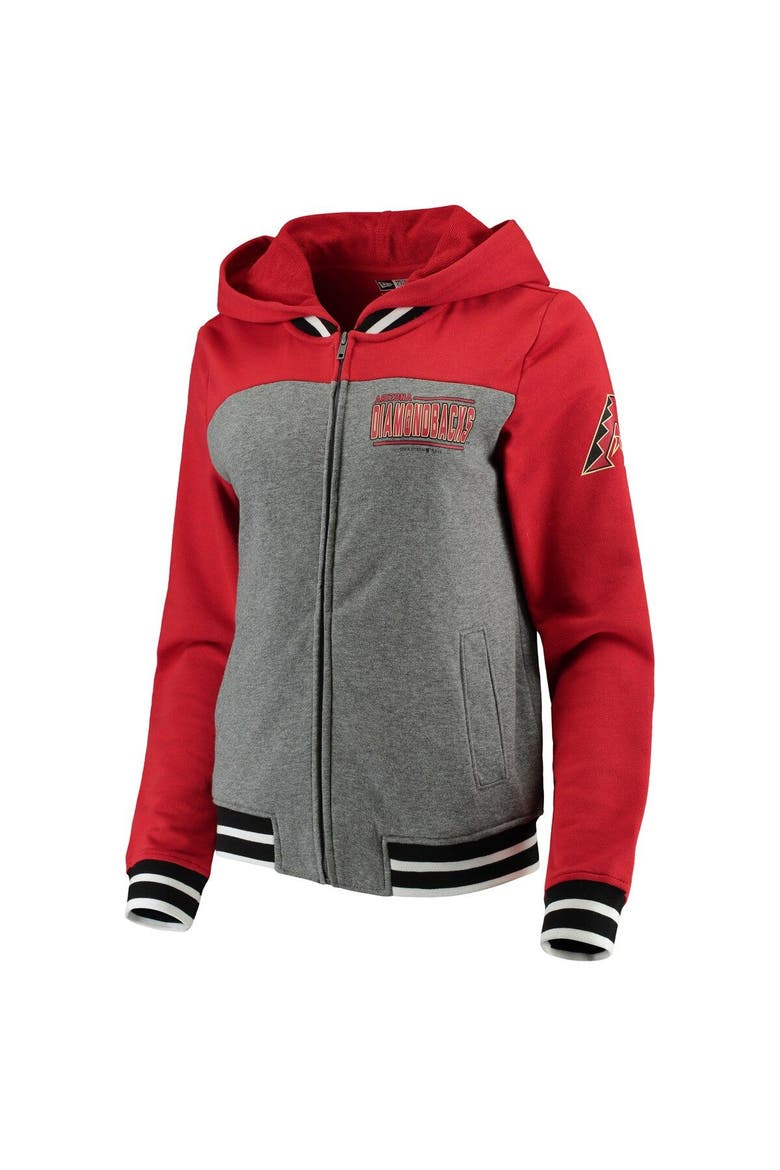 Women's New Era Gray/Red Arizona Diamondbacks French Terry Full-Zip Hoodie, Alternate, color, Gray