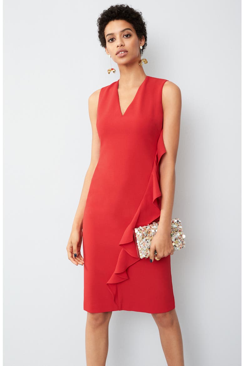 Ruffle Sheath Dress, Alternate, color, RED