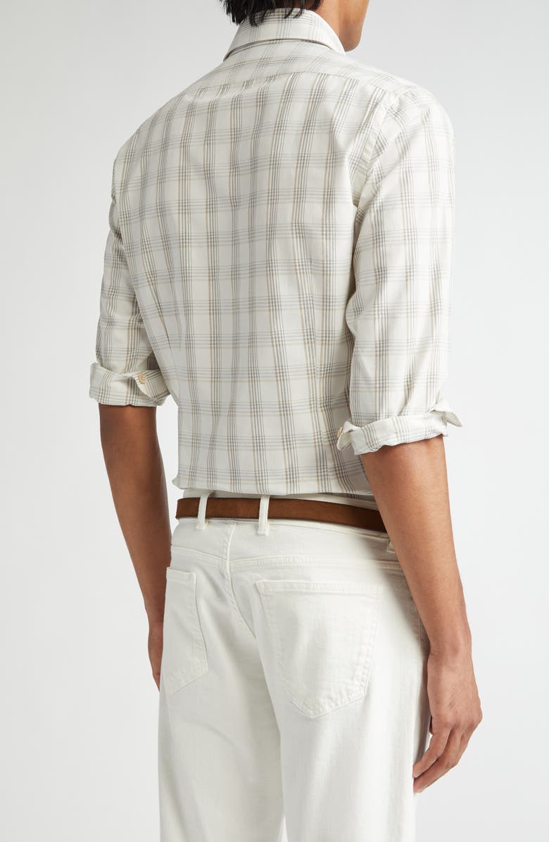 Eleventy Dandy Plaid Cotton & Linen Button-Up Shirt, Alternate, color, Light Melange Grey