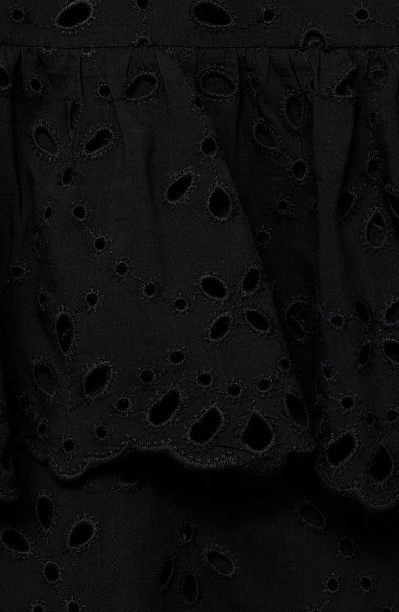 MANGO Molly Embroidered Eyelet Flutter Sleeve Top, Alternate, color, Black