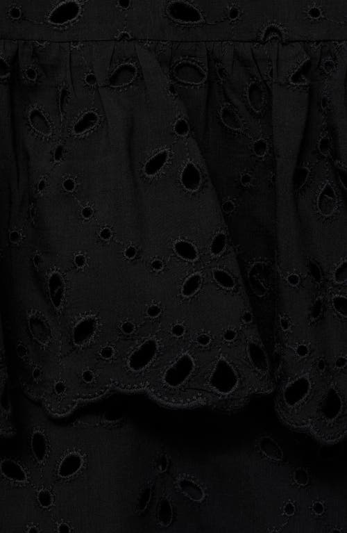 Mango Molly Embroidered Eyelet Flutter Sleeve Top In Black
