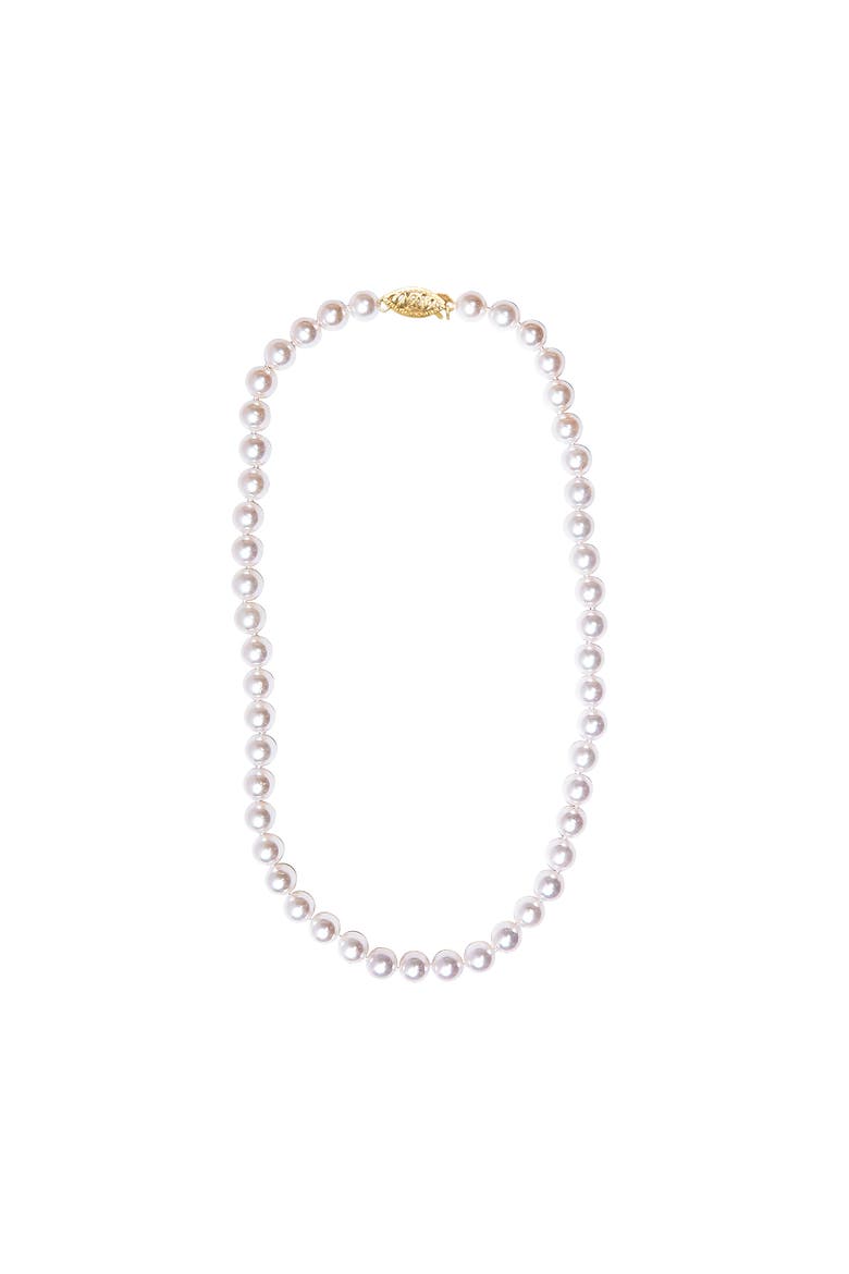 14K Gold 8.0x8.5mm Akoya Pearl Strand Necklace, Alternate, color, Yellow