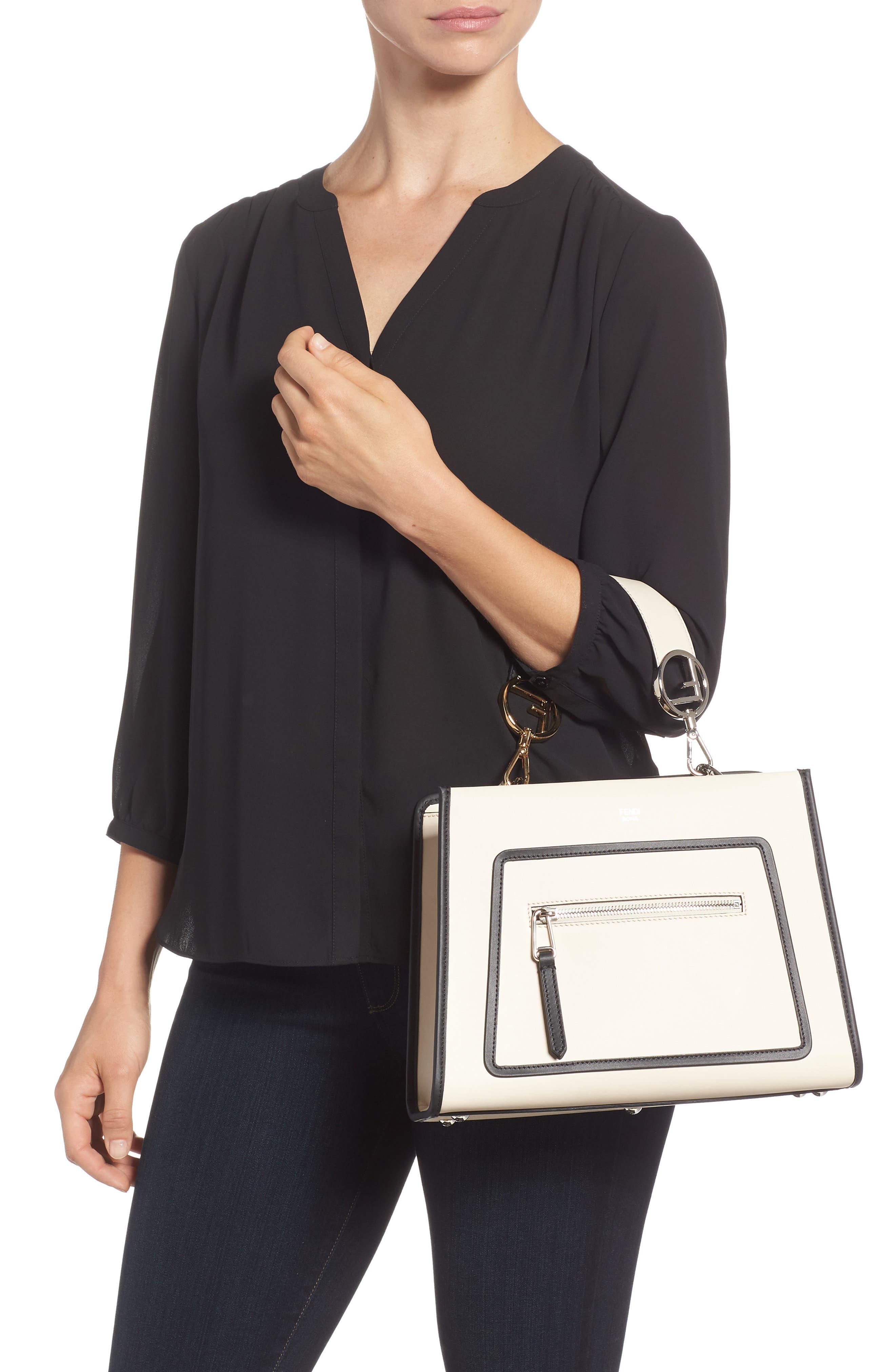 Fendi Small Runaway Calfskin Leather Satchel, Alternate, color, 