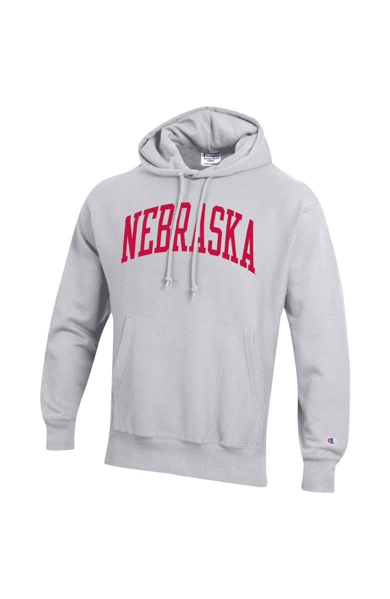 Champion Men's Champion Heathered Gray Nebraska Huskers Team Arch Reverse Weave Pullover Hoodie, Alternate, color, 