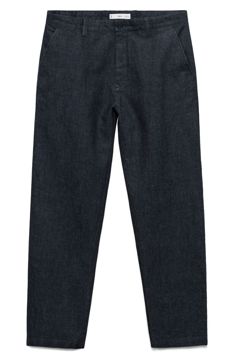 MANGO Straight Fit Flat Front Cotton & Linen Twill Pants, Alternate, color, Open Blue