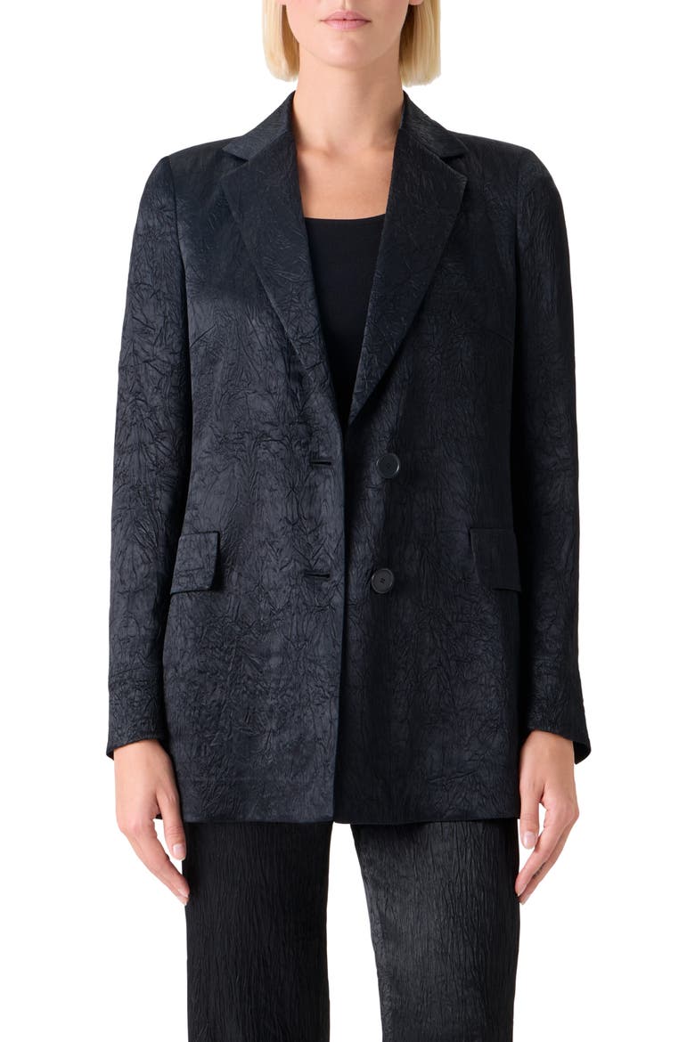 Relaxed Fit Crinkled Satin Jacket, Main, color, BLACK