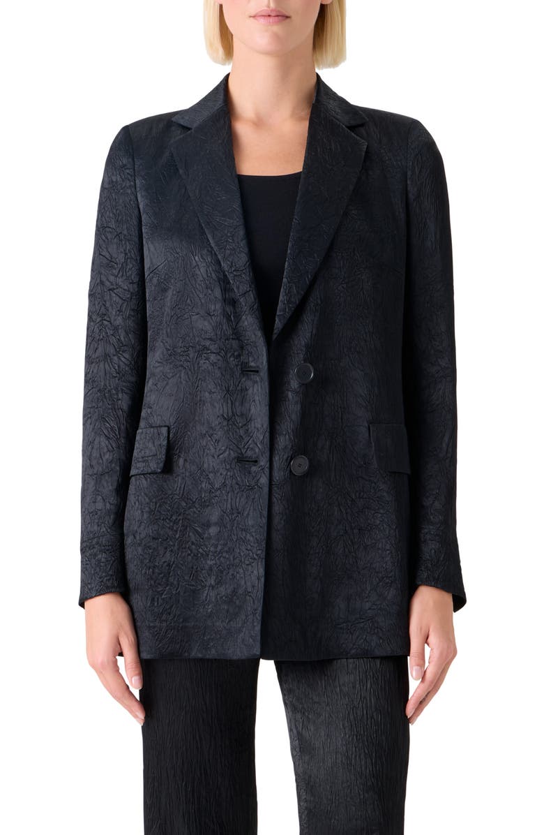 Akris punto Relaxed Fit Crinkled Satin Jacket, Main, color, Black
