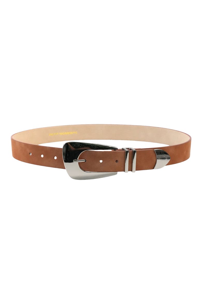Verve Faux Leather Belt, Main, color, BROWN SUEDE/ SILVER