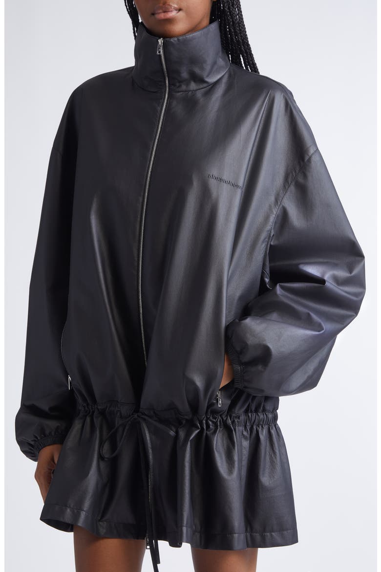 Drop Waist Leather Jacket, Alternate, color, BLACK