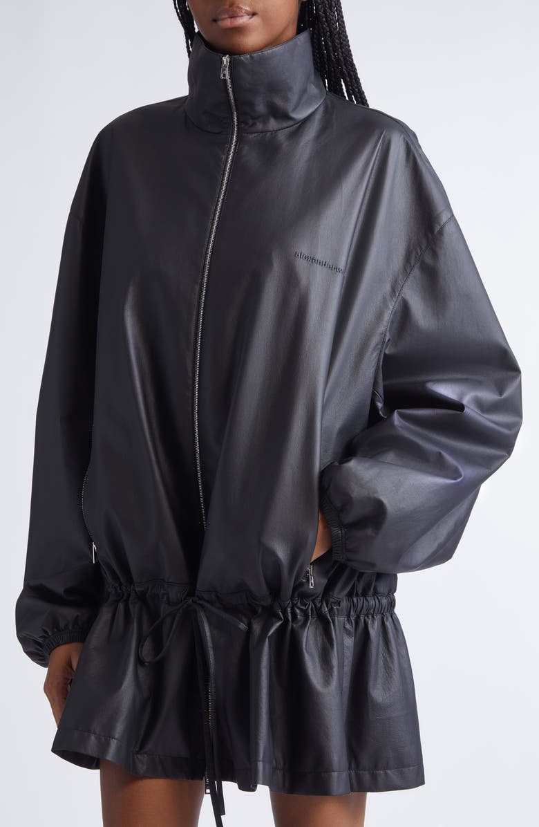Alexander Wang Drop Waist Leather Jacket, Alternate, color, Black