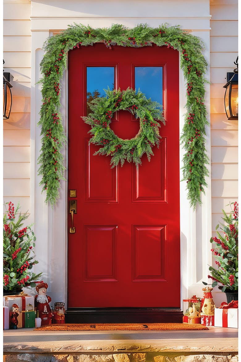 Set of 2 Artificial Christmas Dripping Cedar Garland, Alternate, color, Green