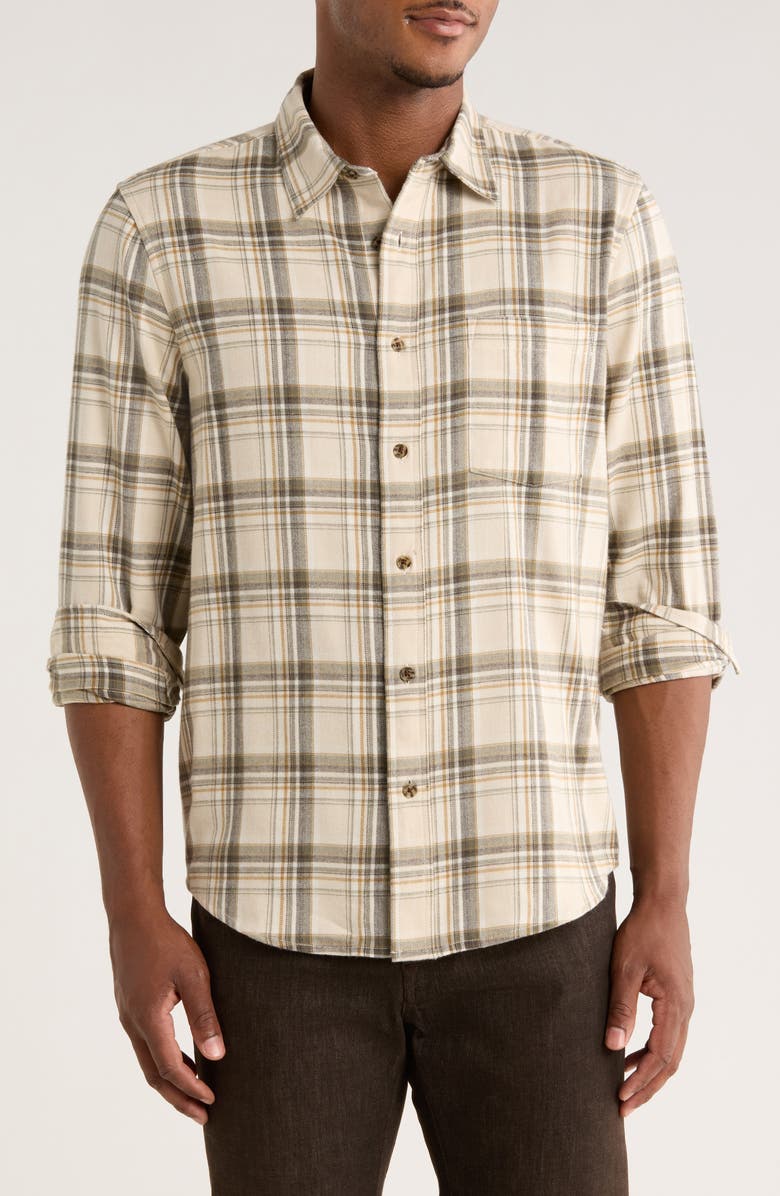 14th & Union Plaid Flannel Button-Up Shirt, Main, color, Beige Cole Plaid