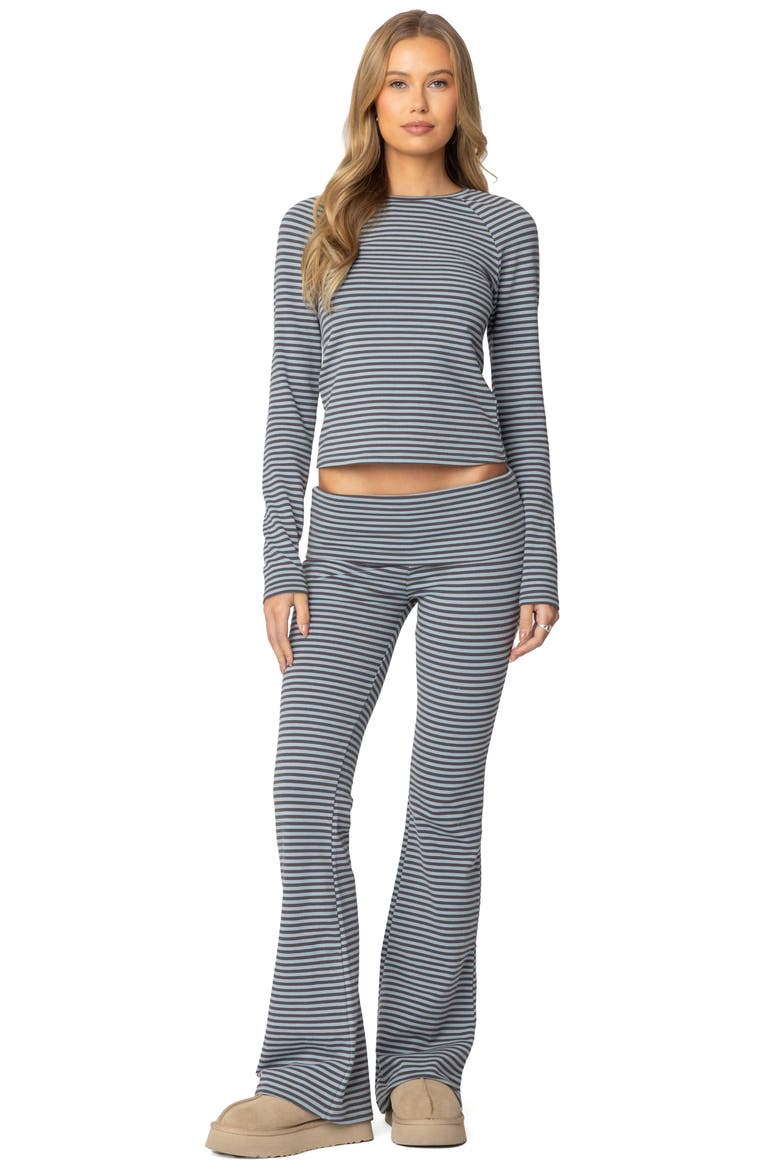 Kaeli Stripe Flare Pants, Alternate, color, NAVY