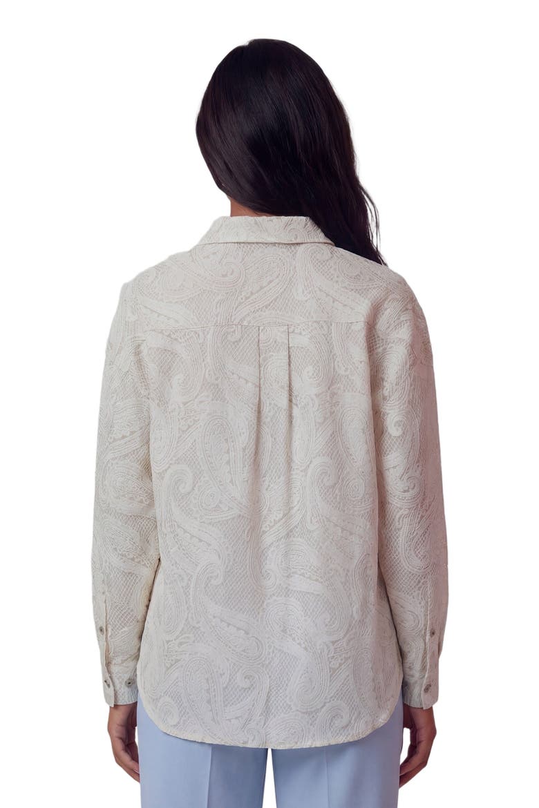 Crochet Paisley Womens Relaxed Linen Shirt, Alternate, color, CROCHET PAISLEY IVORY