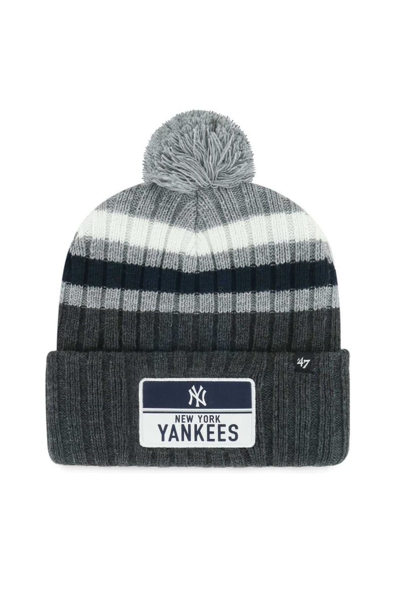 Men's '47 Gray New York Yankees Stack Cuffed Knit Hat with Pom, Main, color, Gray