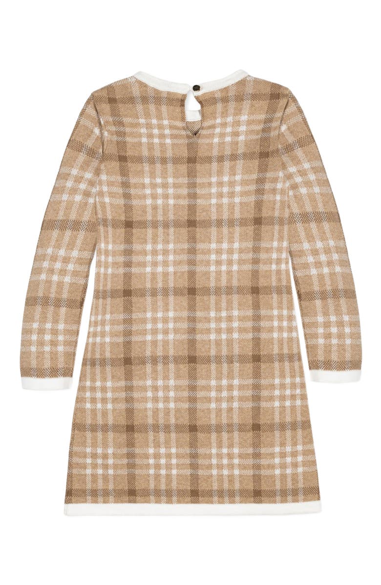 Hope & Henry Girls' Organic Bow Sweater Dress, Kids, Alternate, color, Camel Plaid Intarsia