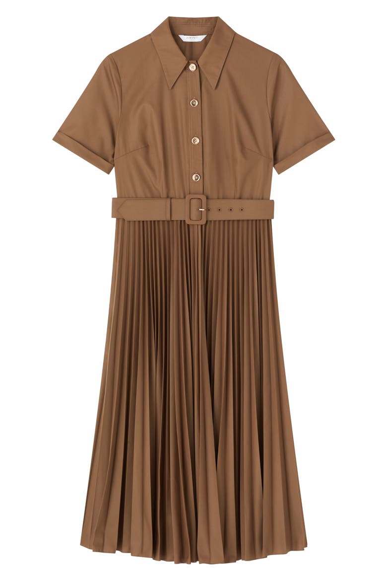 Cally Pleated Shirtdress, Alternate, color, COCOA