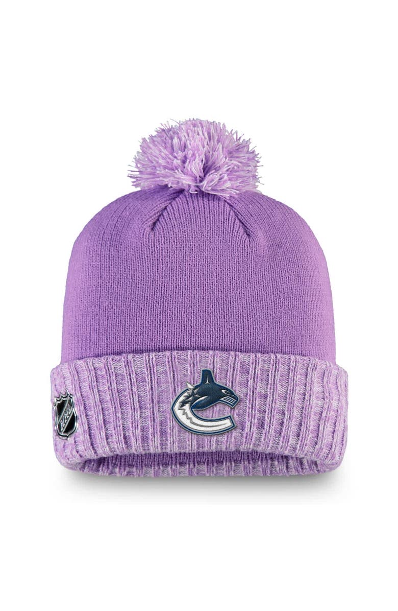 FANATICS Men's Fanatics Heather Purple Vancouver Canucks Hockey Fights Cancer Cuffed Knit Hat with Pom, Main, color, Heather Purple