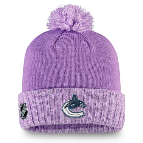 Men's Fanatics Heather Purple Vancouver Canucks Hockey Fights Cancer Cuffed Knit Hat with Pom