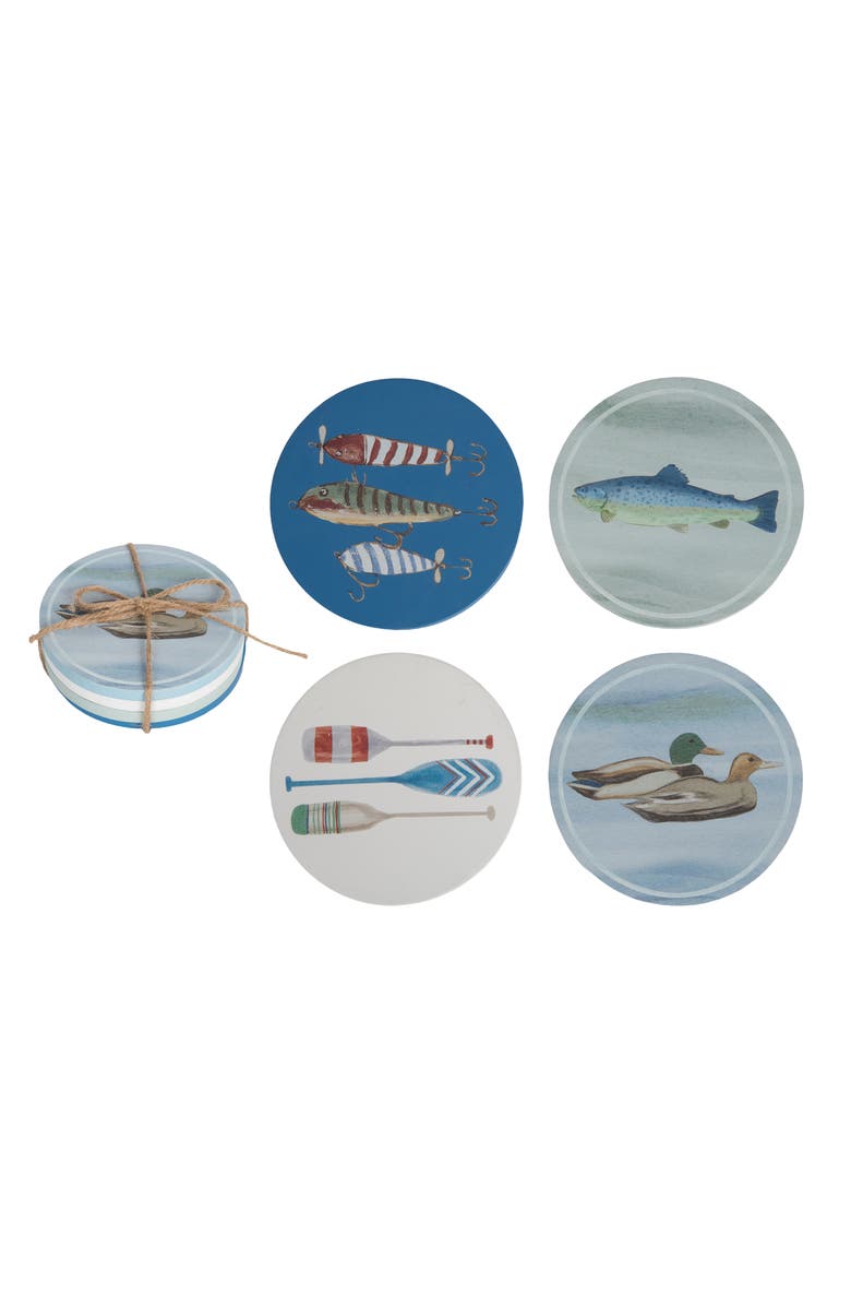 Transpac MDF Retreat Coasters Set of 4 Multicolored for Spring Serving and Entertaining, Main, color, Multicolored