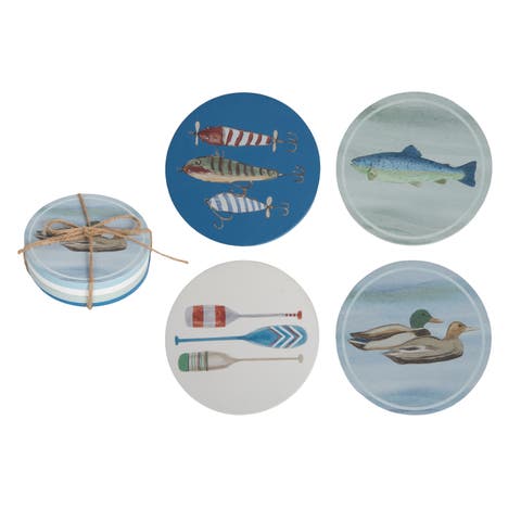 MDF Retreat Coasters Set of 4 Multicolored for Spring Serving and Entertaining