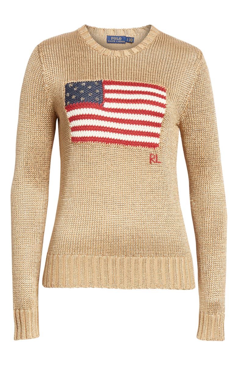Polo Ralph Lauren Metallic Cotton Blend Flag Sweater, Alternate, color, 
