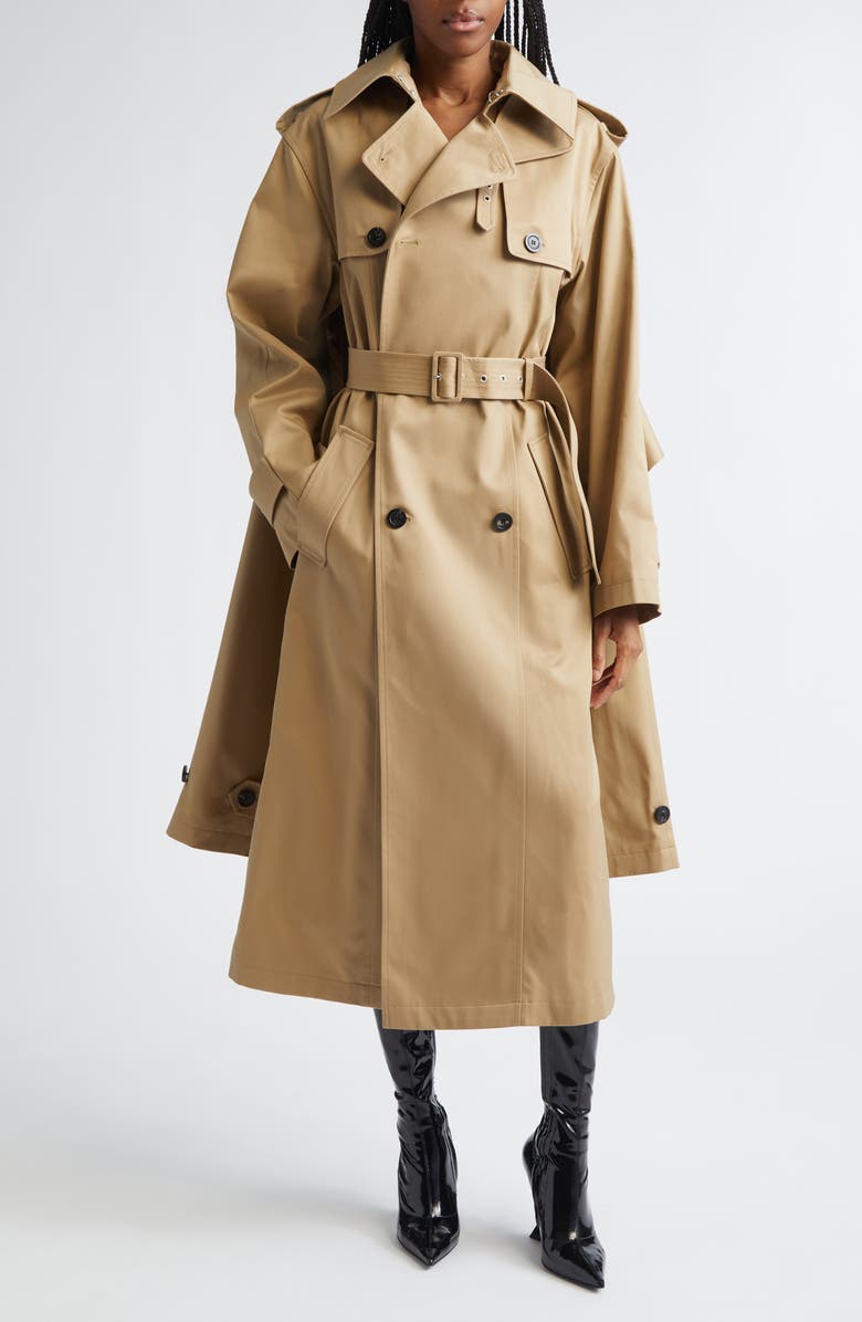 Jean Paul Gaultier Water Repellent Gabardine Hooded Trench, Main, color, Beige