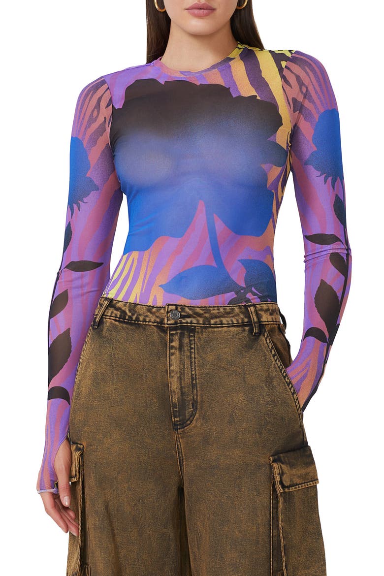 Kaylee Print Mesh Top, Main, color, ZEBRA ROSE