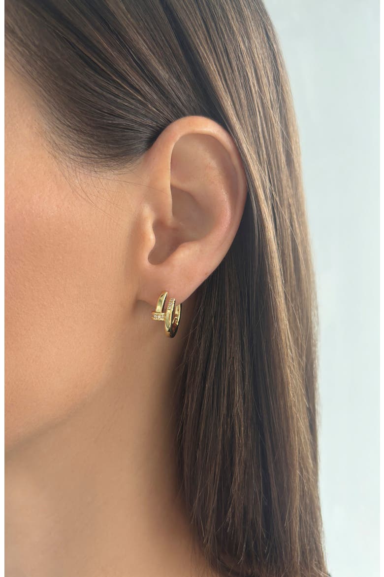 Cubic Zirconia Nail Huggie Hoop Earrings, Alternate, color, GOLD