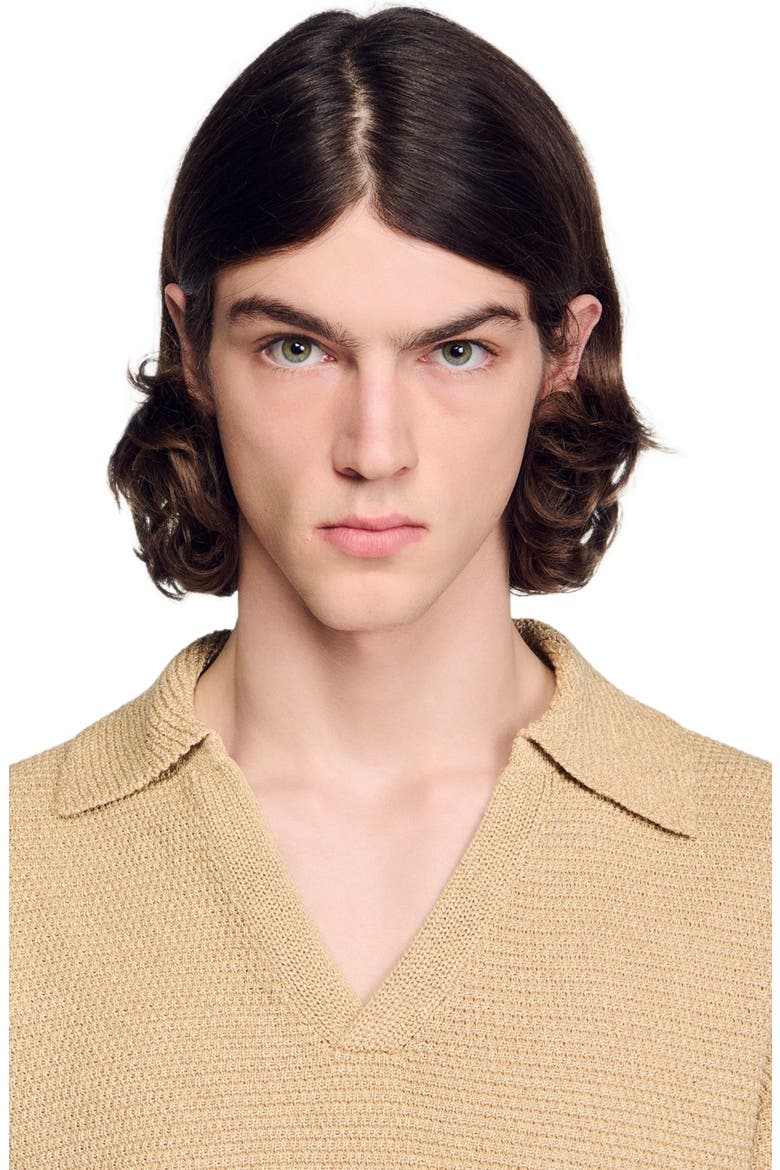 Jute-effect polo shirt, Alternate, color, Beige