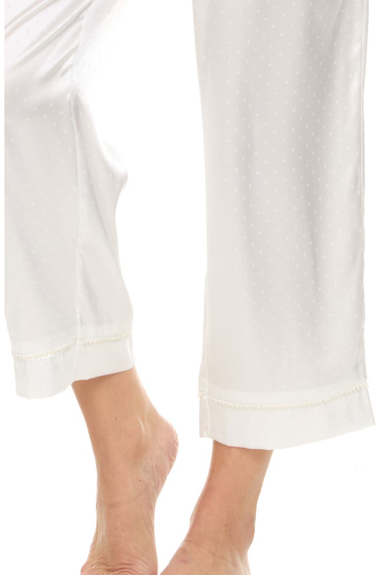 Jamie Pin Dot Satin Capri Pajamas with Faux Pearl Trim, Alternate, color, IVORY