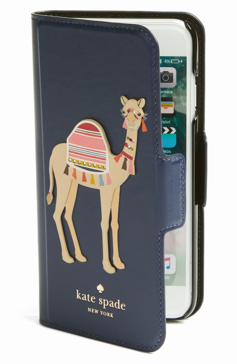 Kate Spade New York camel appliqué iPhone 7 folio case, Main, color, 