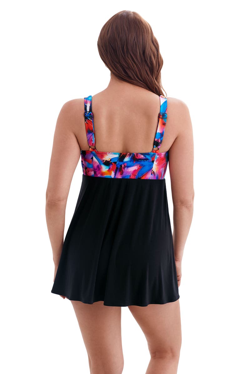 Longitude Crossover Plunge Long Torso Swim Dress, Alternate, color, Brushpainter
