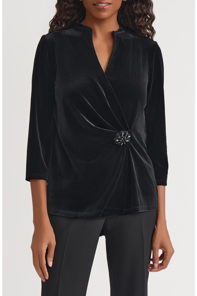 Wrap Velvet Top, Main, color, BLACK