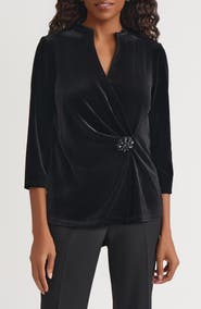 KASPER Wrap Velvet Top