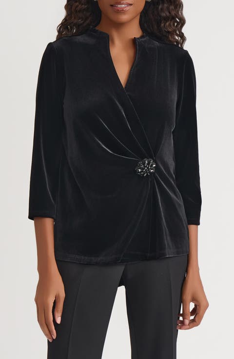 KASPER Wrap Velvet Top (Regular & Petite)