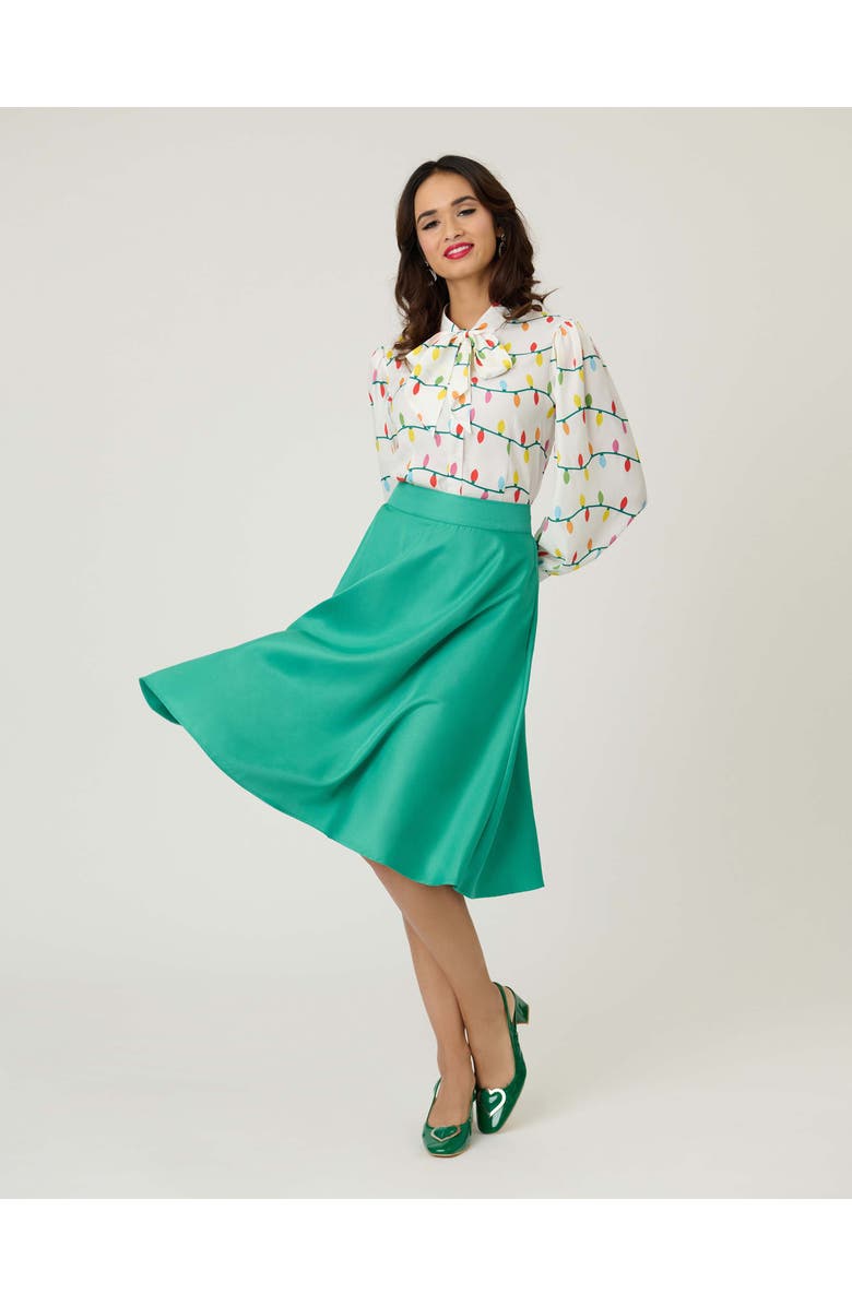 Unique Vintage Retro Style High Waist Vivien Swing Skirt, Alternate, color, Green