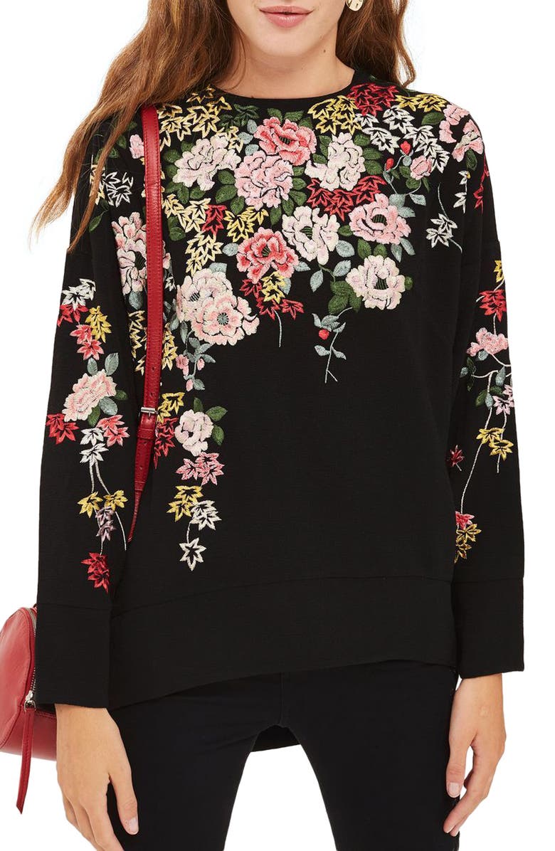 Topshop Kimono Embroidered Sweatshirt, Main, color, 
