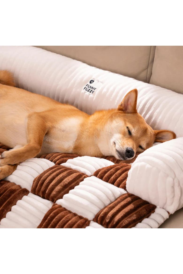 Cream Square Plaid Cozy Dog Mat Furniture Protector Cover, Alternate, color, Brown