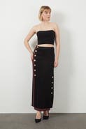 Gizia Double-Breasted Button High-Waist Black Midi Skirt