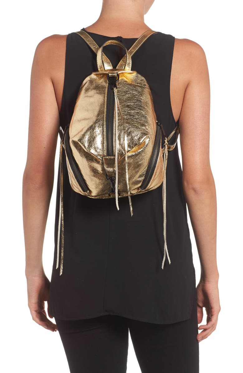 Rebecca Minkoff Medium Julian Metallic Leather Backpack, Alternate, color,